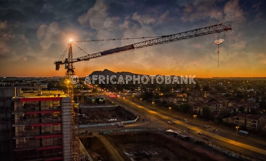 Aerial of crane sunset